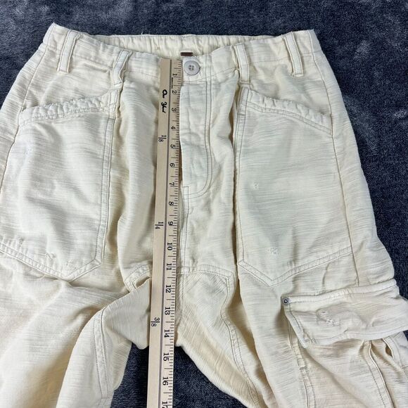Free People Cargo Distressed Platoon Jogger Pants Pockets XS Button Fly Beige - Picture 11 of 15